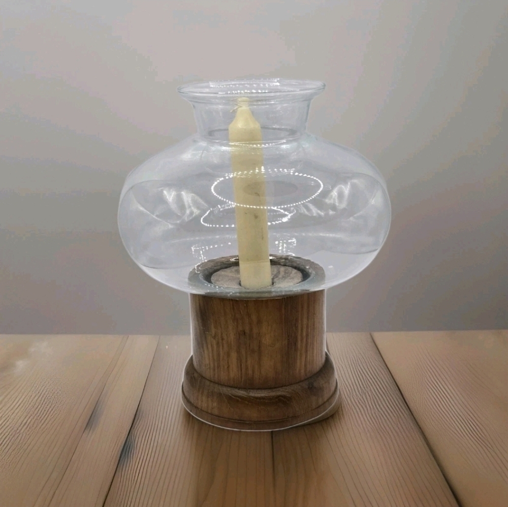 VTG Danish Modern Gailstyn-Sutton Teak & Glass Hurricane Lamp Candle Holder 8.5"